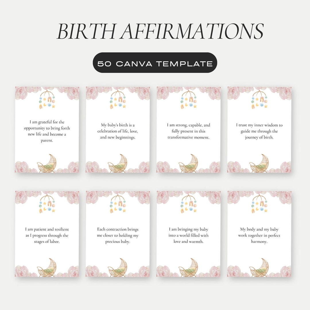 Editable Birth Affirmation Cards, Canva Template Bundle, Doula Tools ...