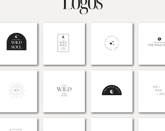 25 Minimalist Tarot Logo Templates: Black & White Branding Kit (Canva)