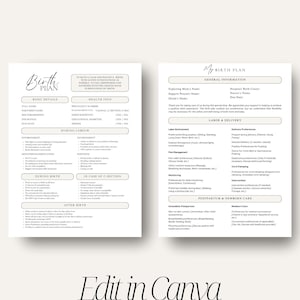 Plan de parto integral, plantilla de Canva: planificador de parto imprimible, recurso para doulas, parteras y madres primerizas. imagen 8