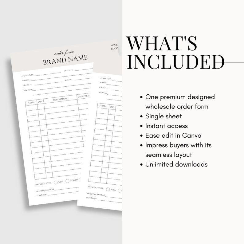 Wholesale Order Form, Order Sheet Template, Small Business Essentials ...