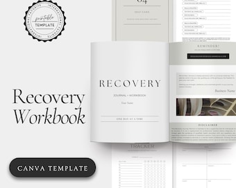 Addiction Recovery Workbook: Sober Worksheets, One Day At A Time, 58-Page Canva Template