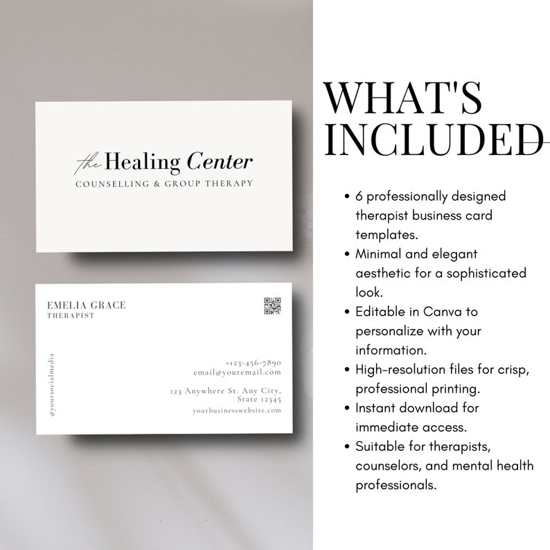 Therapist Business Cards, Canva Template, Editable, Professional and