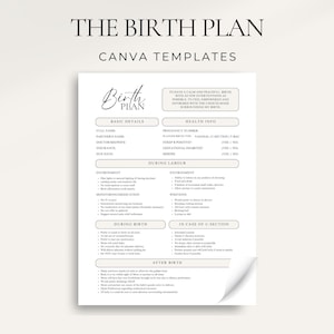 Editable Birth Plan Template: Printable Pregnancy Planner, Doula Resource