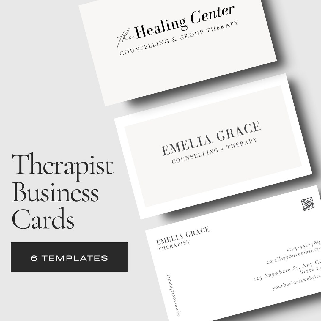 Therapist Business Cards, Canva Template, Editable, Professional and