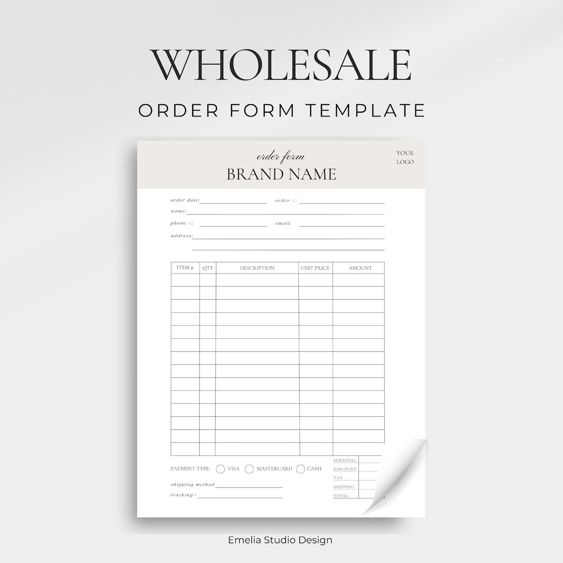 Wholesale Order Form, Order Sheet Template, Small Business Essentials ...