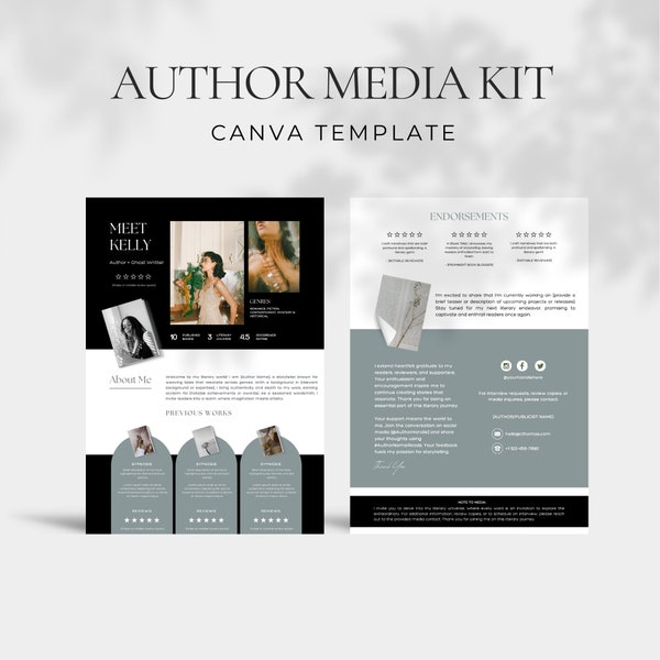 Author Media Kit, Canva Template, Writer Press Kit, Marketing Tool, Book Launch, Self Publisher, Screenwriter, Ghostwriter, Branding