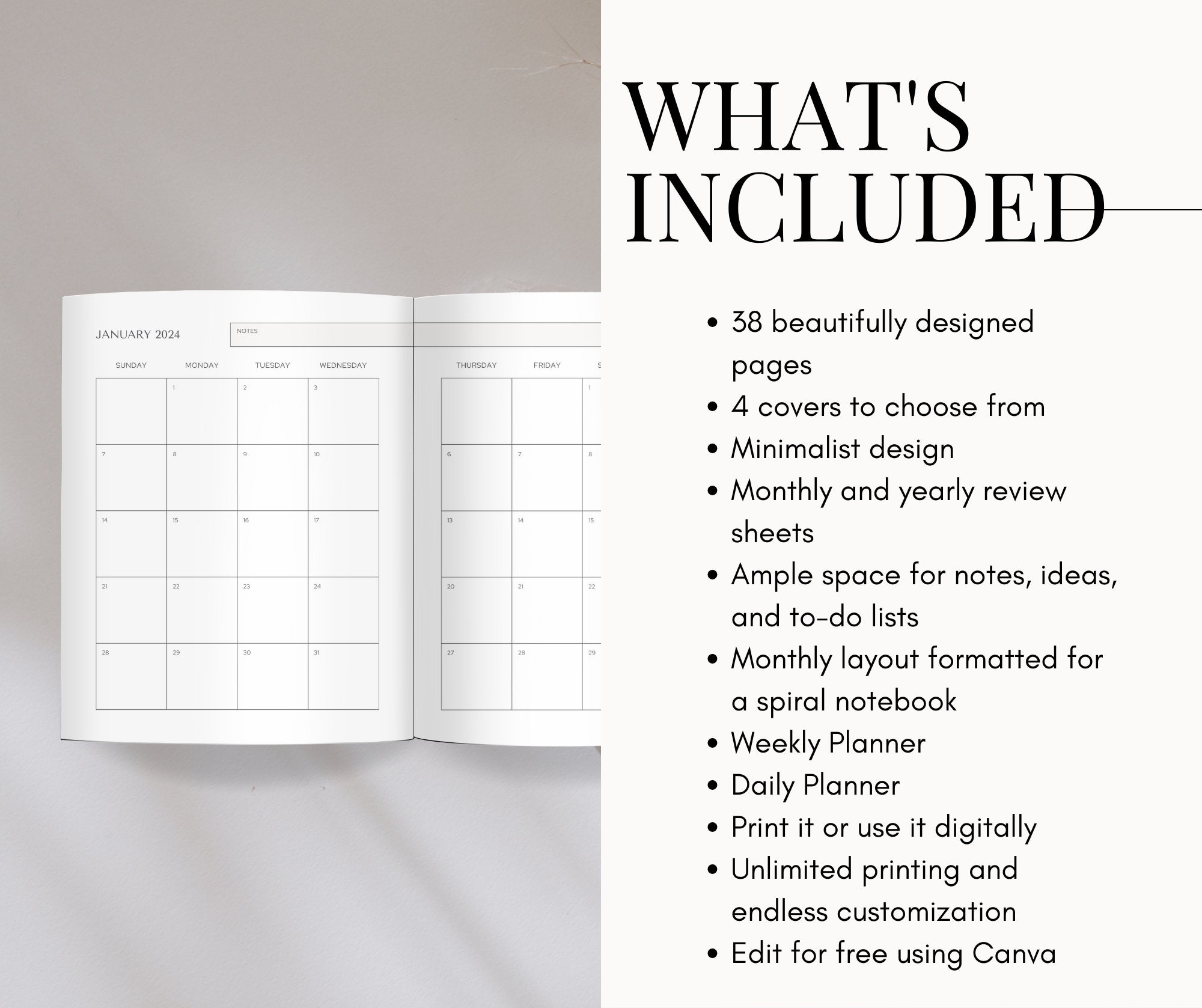 2024 Planner Template Spiral Planner Template 2024 Printable Etsy