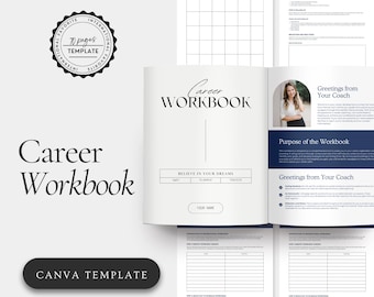 Career Coach Workbook Template: 70-Page Editable Canva Template, Resume Building, Interview Help,and more