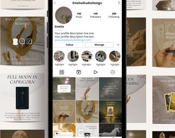 Tarot Instagram Templates: Social Media Posts, Reel Covers, Editable Canva Designs (Instant Download)