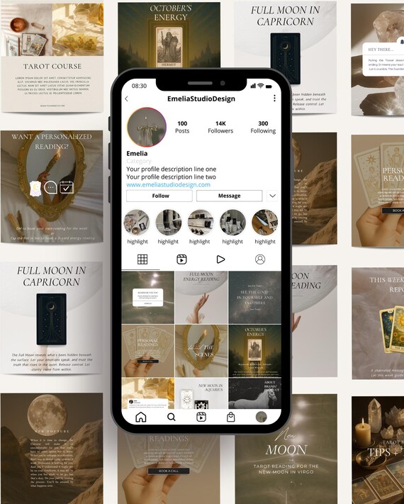 Tarot Instagram Templates: Social Media Posts, Reel Covers, Editable Canva Designs (Instant Download)