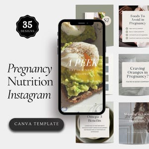 Nutrición durante el embarazo, Paquete de redes sociales, Plantillas de Canva, Instagram para doulas, Herramientas para nutricionistas, Marketing para matronas, Instagram estético