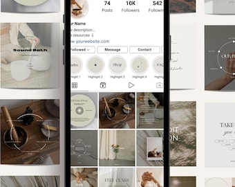 Sound Healing Instagram Templates: Social Media for Spiritual Coaches (Canva Editable)
