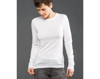 Blanks+ Women's Fine Jersey Long Sleeve Tee, Black, White, S-2XL, Eco-Cotton Blend