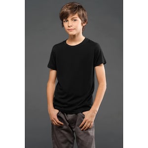 Blanks+ uniseks kindershirt van fijne jersey met korte mouwen, zwart, wit, XS-2XL, eco-katoenmix