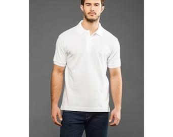 Blanks+ Men's Pique Polo Shirt, Black, White, Charcoal, Navy, S-4XL, Eco-Cotton Blend