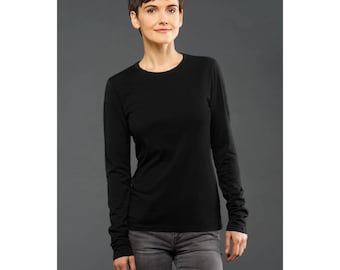 Blanks+ Women's Heavy Jersey Long Sleeve Tee, Black, White, S-2XL, Eco-Cotton Blend