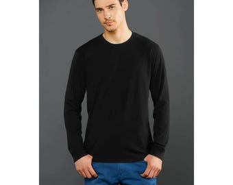 Blanks+ T-shirt unisexe à manches longues en jersey fin, noir, blanc, S-3XL, mélange de coton écologique