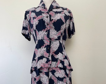 Vintage Rayon 1940"s Peplum Dress