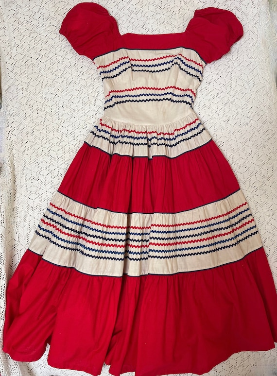 Vintage Cotton Fiesta Dress Full Skirt 1950's, 60… - image 1
