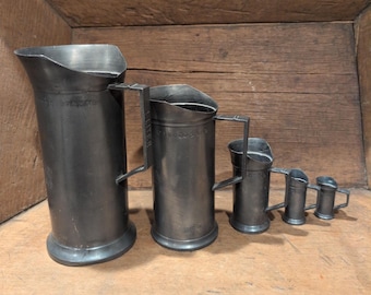 Vintage Antique Pewter Measuring Tankards