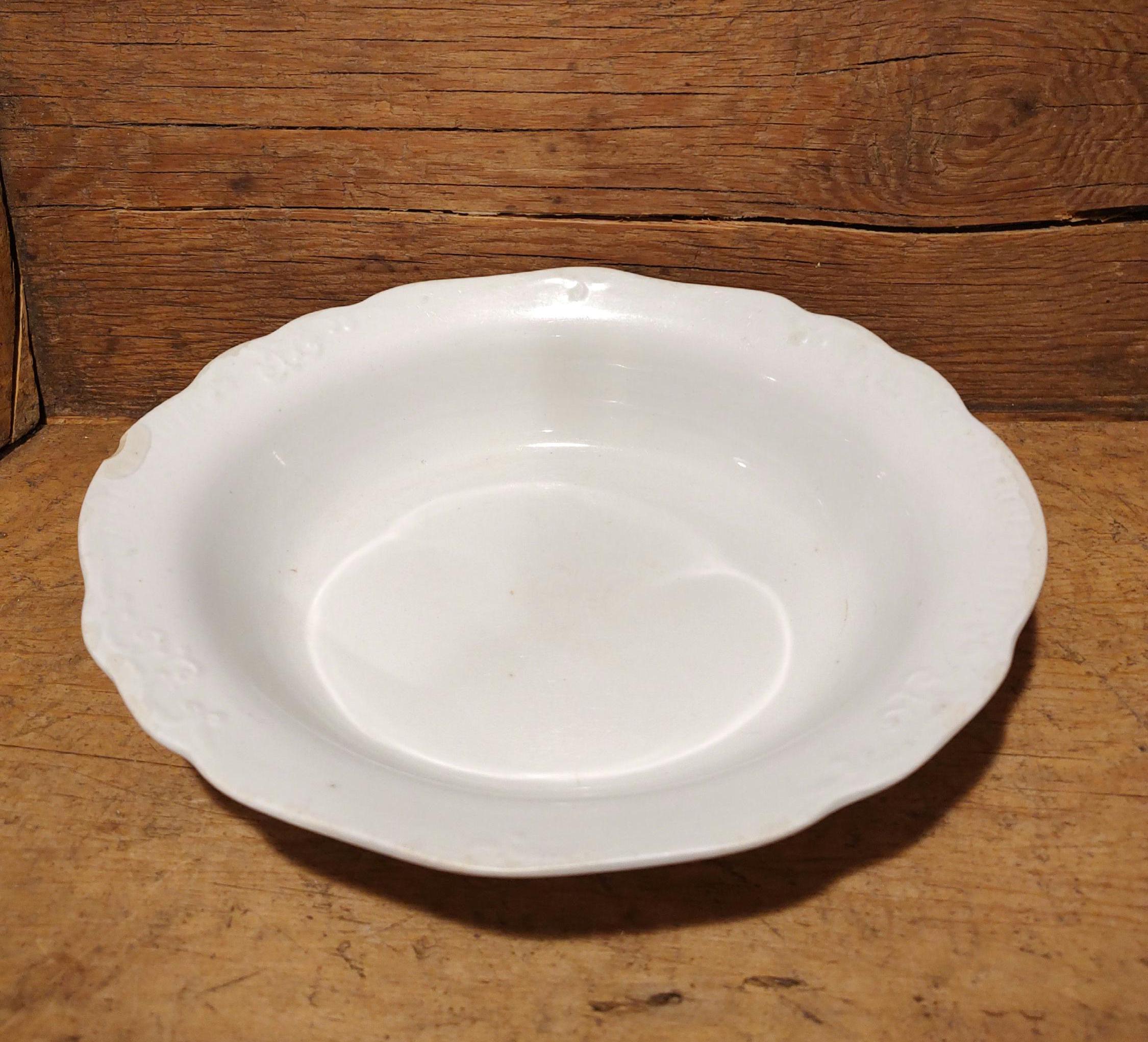Antique Ironstone Oval Serving Bowl, Alfred Meakin, White