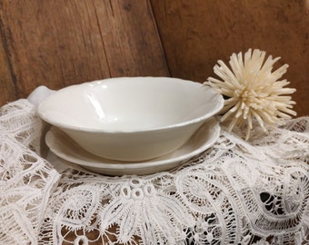 Pair of Vintage Creamy White Ironstone Bowls, Unmarked