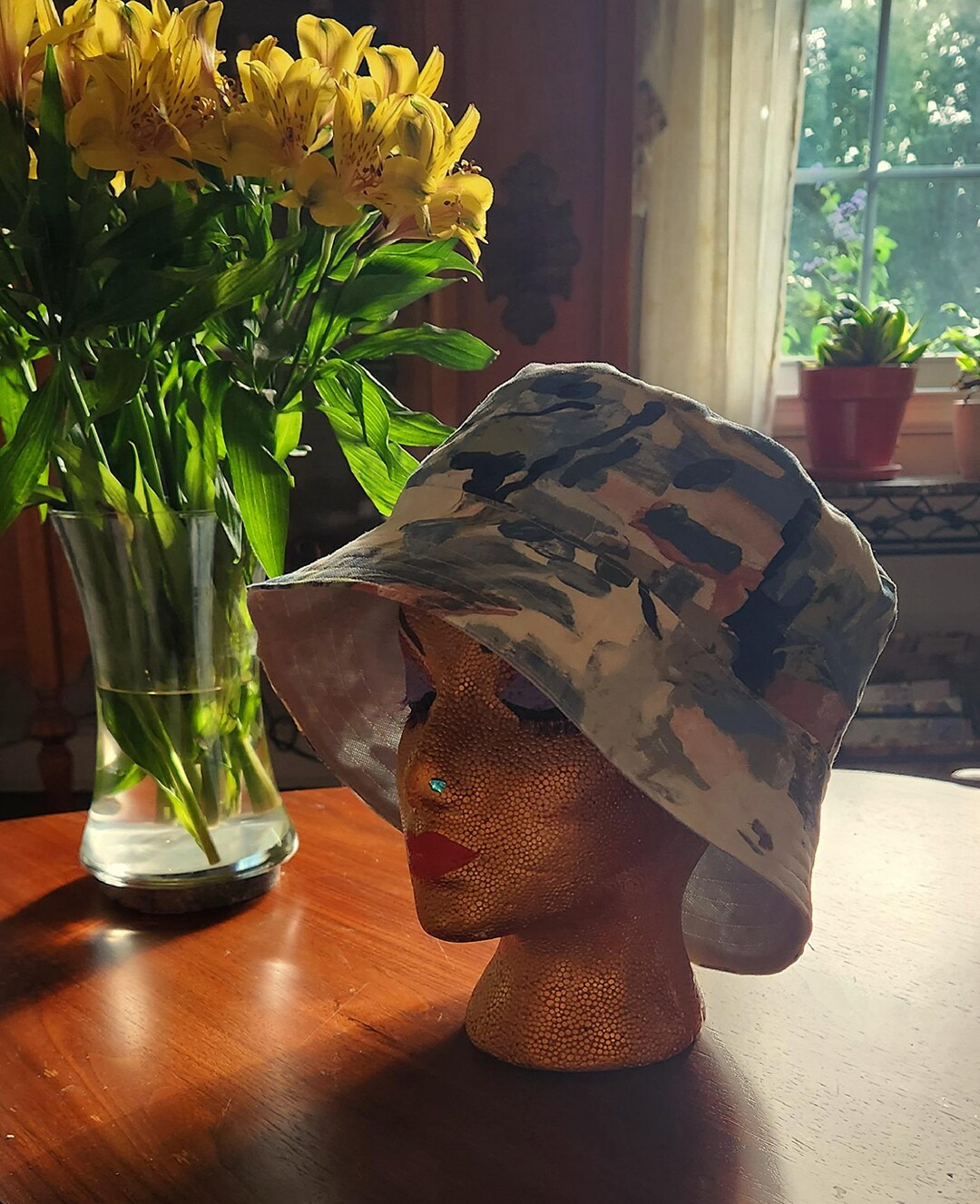 Pretty Bucket/sun Hat . Handmade in Soft Pastel Abstract Patterned ...