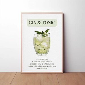 Wydruk koktajlowy Gin&Tonic| Sztuka ścienna koktajlowa|Sztuka ścienna koktajlowa|Wydruki na napoje| Sztuka koktajlowa|Wydruk na wózek barowy|Wydruk na alkohol|Klasyczny wydruk koktajlowy