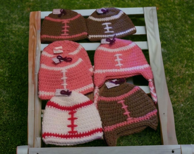 Adult crochet  football hat, crochet football gear,  football fan hat