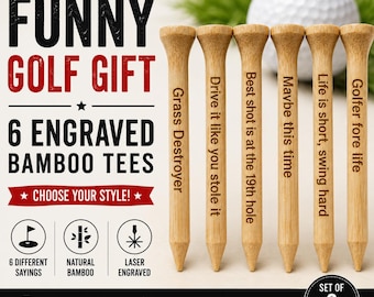 Funny Engraved Golf Tees: Set of 6 Bamboo Tees with Puns