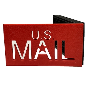 May include: Red mailbox with a white cutout of "U.S. MAIL" with a star in the center.