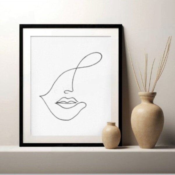 Line Art Wall Art, Modern Wall Art, Abstract Line Art Print, Female Face Line Art, Boho Art, Face Line Art, Line Drawing Art, Face Line Art