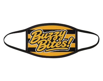 Buzzy Bites! Face Mask | Black and Yellow Striped Logo Mask food truck ravioli rossford toledo ohio bee