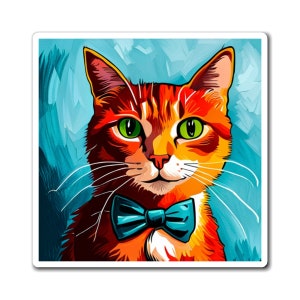Magnet Mr. Whiskers smiley cat face bowtie cartoon