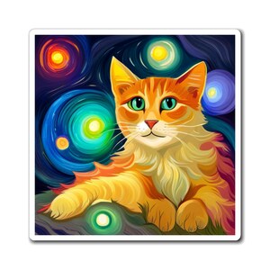 Magnet colorfull tabby cat galaxy bright art cartoon