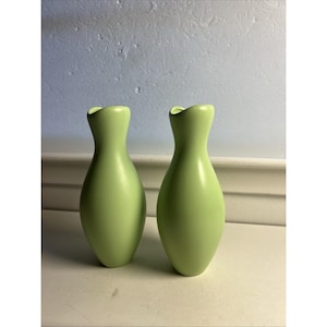 Vintage Pair Set 2 Lime Green Mid Century Modern MCM Modulus Vase Ceramic 10”