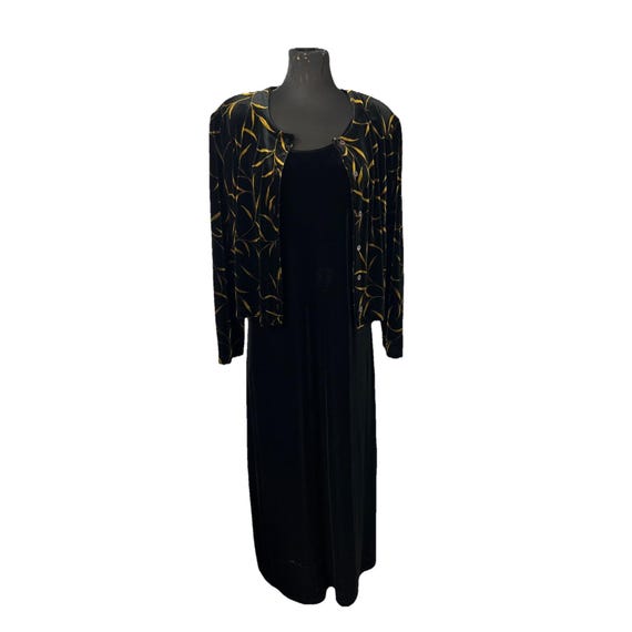 Ronni Nicole Plus Sz 18 Velvet Vintage Black Dress With Black/gold Cardigan Set Ronni Nicole Plus Sz 18 Velvet Vintage Black Dress With Black/gold Cardigan Set