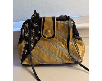 Vintage Andre Nicole Genuine Leather Bag Gold Black 4th July Star