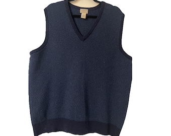 Chaleco vintage LL Bean para hombre, talla XL, azul, 100 % lana de cordero, cuello en V, tejido de punto, golf