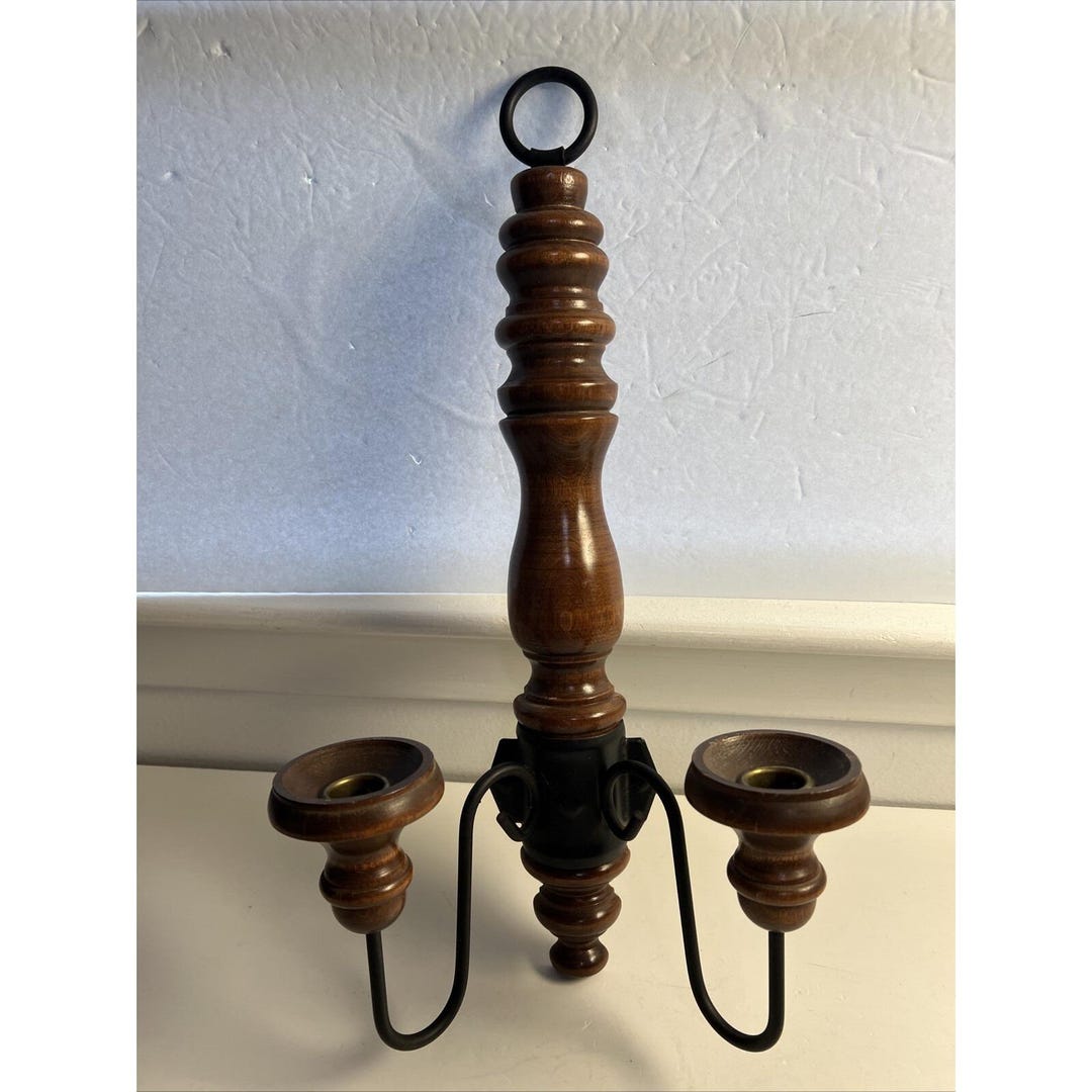 Vintage Home Interior Wall Sconce Hanging Candle Holder Wood & Metal 17 ...