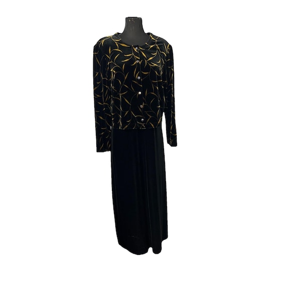 Ronni Nicole Plus Sz 18 Velvet Vintage Black Dress With Black/gold Cardigan  Set