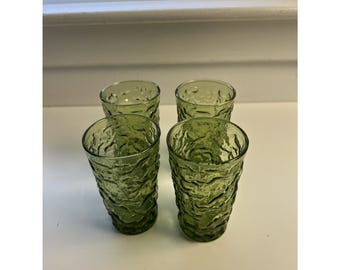 Vasos de zumo pequeños Anchor Hocking 4 Milano Lido de 10 cm (4 pulgadas) color verde aguacate, estilo vintage de los años 60.