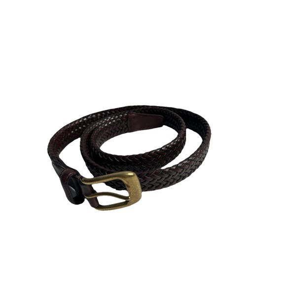 Full Grain Cowhide Braided Belt Brass Buckle size 38 Made in Argentina Vintage Brown Braided Full Grain Cowhide Belt Made in  main image 2