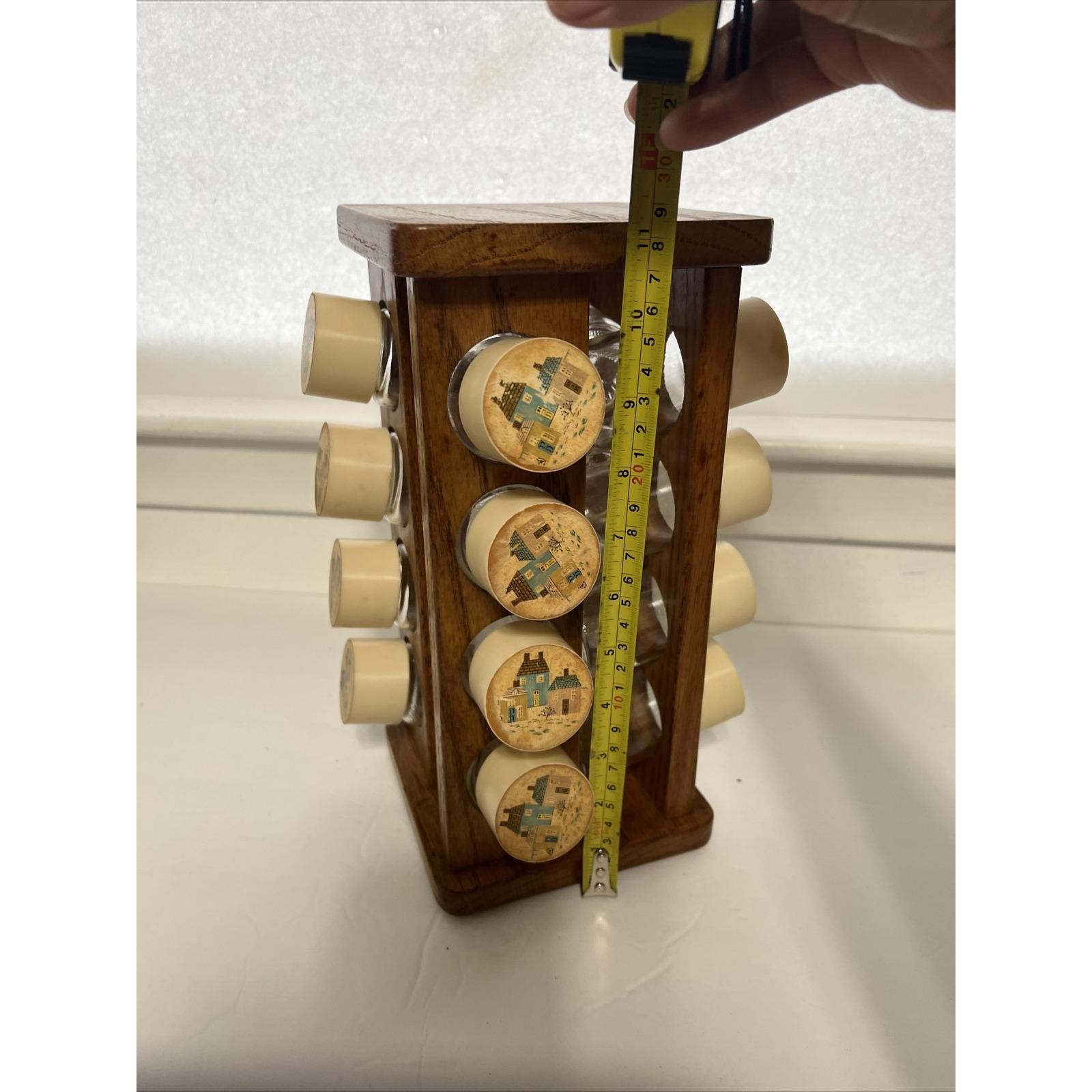 VTG HTF International Heartland Spice Rack 16 Glasses Plastic Cap Wood ...