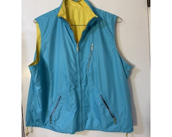 Vintage Reversible Blue and Yellow Full Zip Lightweight Vest Womens Sz 2X
