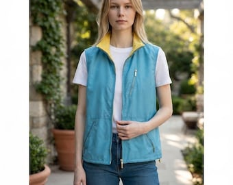 Vintage Reversible Blue and Yellow Full Zip Lightweight Vest Womens Sz 2X