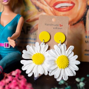 Colorful vintage retro polymer clay earrings colorful daisy