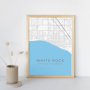 White Rock BC Map Print | Minimalist Coastal City Poster | Matte Wall Art