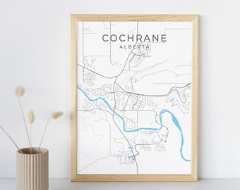 Cochrane Alberta-kaart afdrukken | Minimalistische wandelposter voor buiten | FSC-gecertificeerde muurkunst