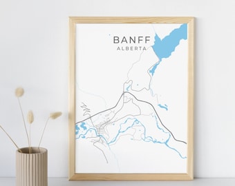 Kaart van Banff National Park afdrukken | Minimalistische Alberta-poster | Matte muurkunst